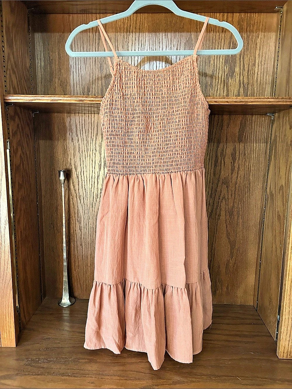 Wishlist Apparel Smocked Midi Dress in Tan Size Medium
